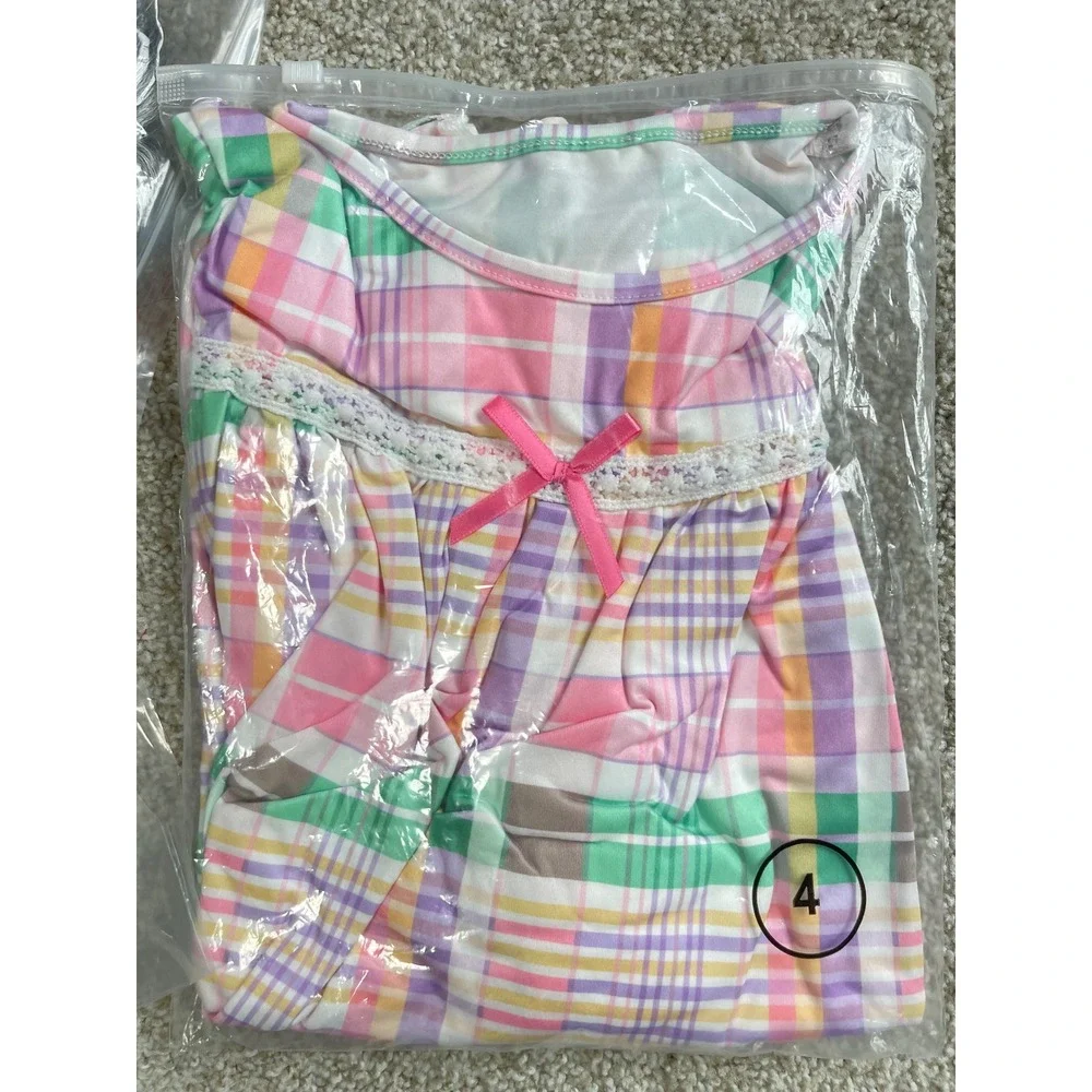 Old Lady Costume Girls 100th Day of School Plaid Dress Wig Cane Glasses Set Sz 4